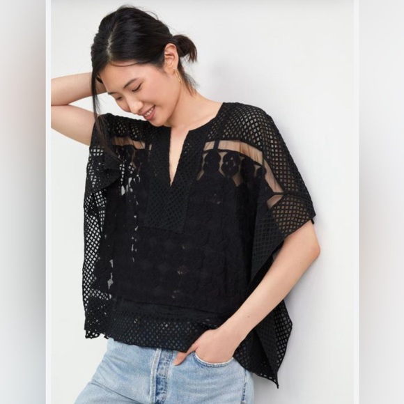 ANTHROPOLOGIE Cropped Black Crochet/Lace Poncho one size - Picture 1 of 8